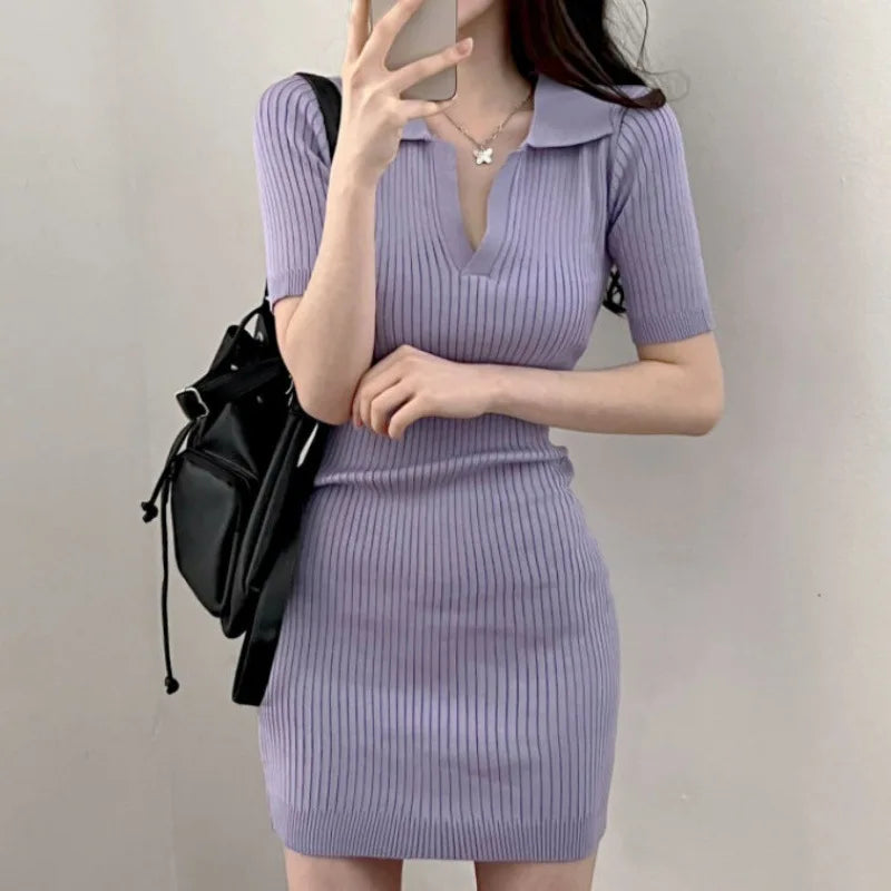 Summer Short Sleeve Dress Women Slim Knitting Female Clothes Streetwear Vacation Casual Soft Sweet Sexy Korea Fashion Dress 2024 - Seprincess