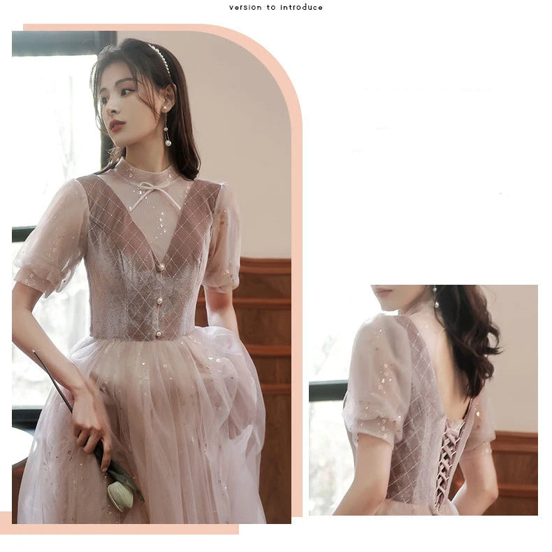 Autumn Winter Bridesmaid Dress New Women's Long Sleeve Corduroy Lace Splicing Style Dress Wedding Sisters Group Evening Dresses - Seprincess