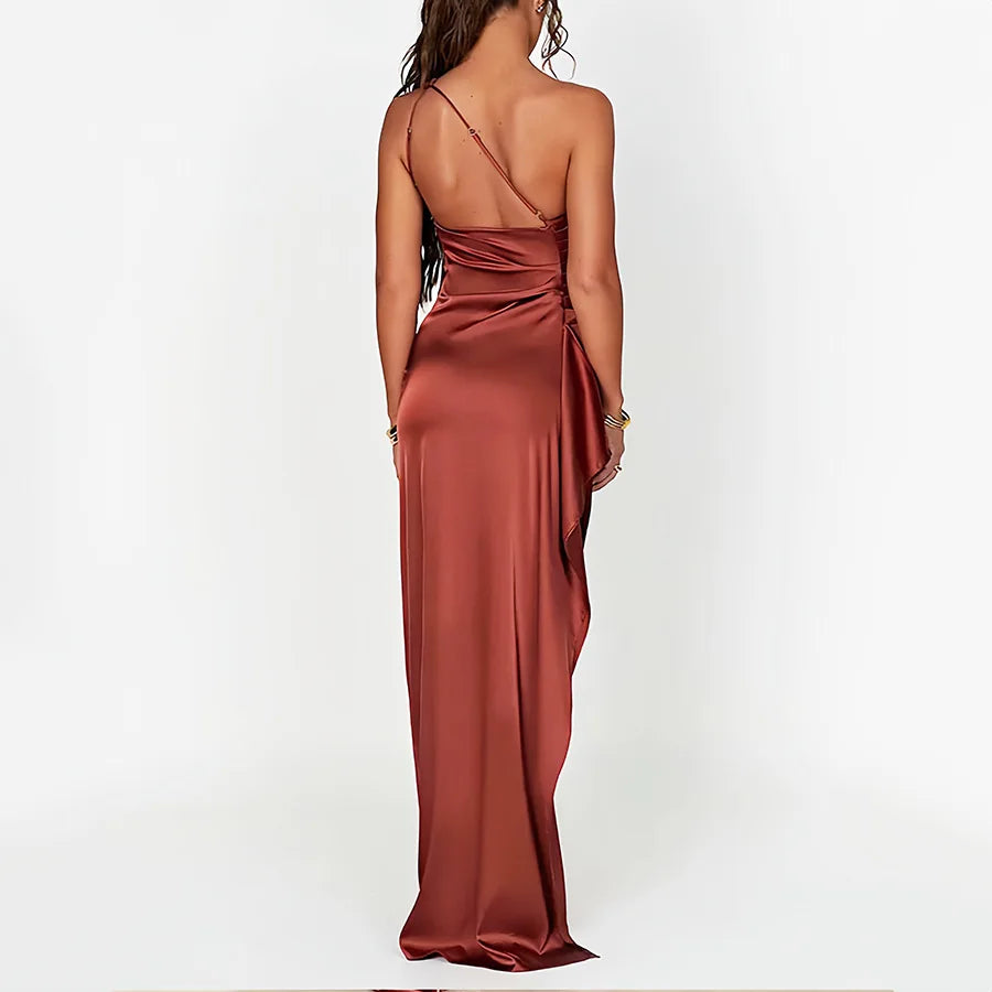 Dresses Women 2024 Summer New Style Design Sexy Sexy Slim Slanted Shoulder Slit Long Dress Women's Elegant Robe De Soiree Femme