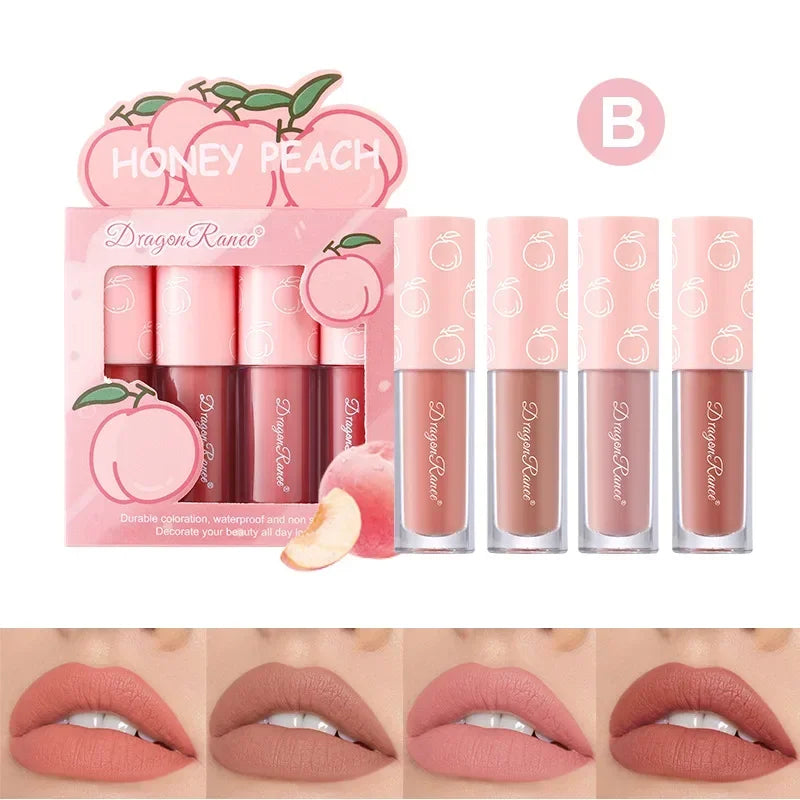 4pcs/set Matte Fruit Lip Glaze Long Lasting Liquid Lipsticks Mini Matte Lip Glaze Set Non-Fade Non-Stick Waterproof Lipsticks - Seprincess