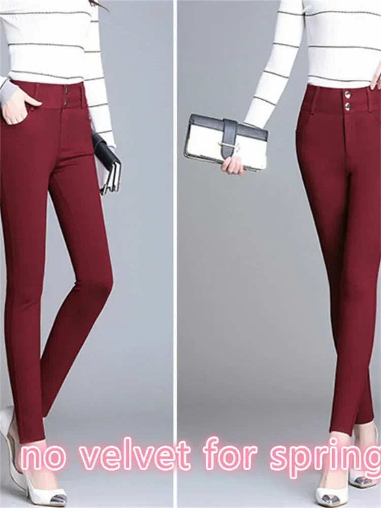 2022 New Fashion High Waist Autumn Winter Women Thick Warm Elastic Pants Quality S-5XL Trousers Tight Type Pencil Pants