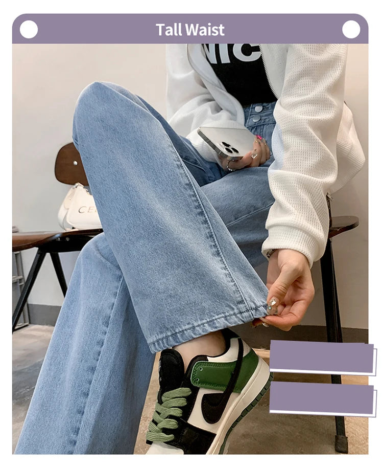 Denim Jeans Women Casual Fashion Button Design Pants Loose Straight Brand High Quality New Arrivals Trousers