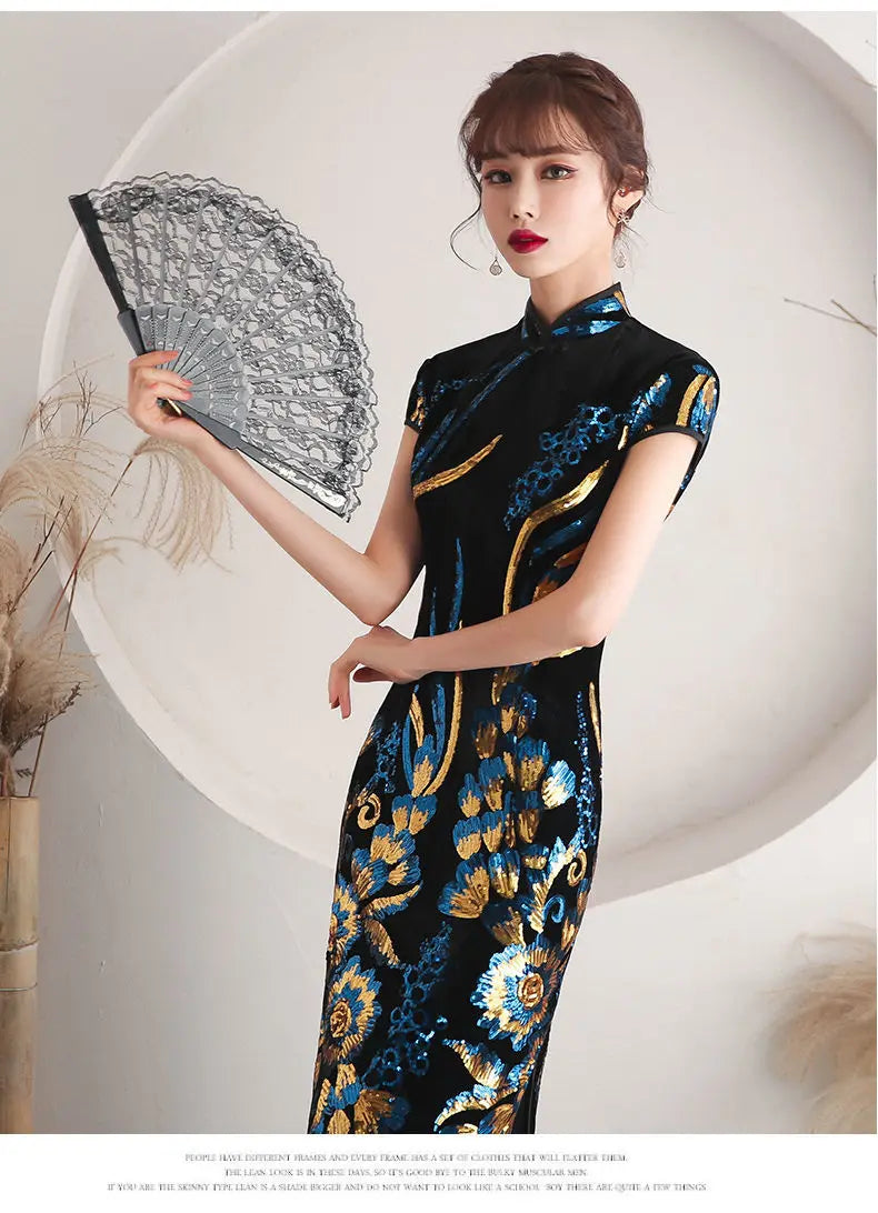 2024 temperament banquet formal dress gold graceful gorgeous thread embroidery qipao dress new retro improved chinese cheongsam - Seprincess