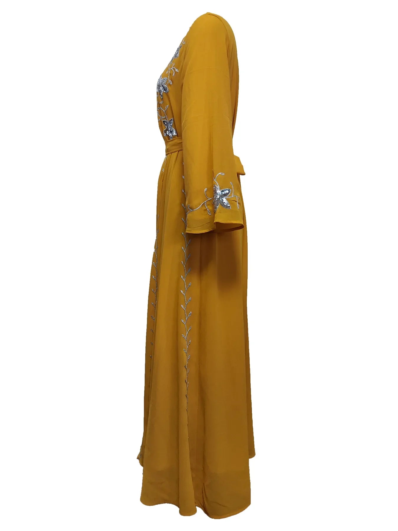 Dress for Women 2024 Spring Summer Fashion Muslim Women Long Sleeve Polyester Kaftan Embroidery Long Maxi Dress Abaya Dubai - Seprincess