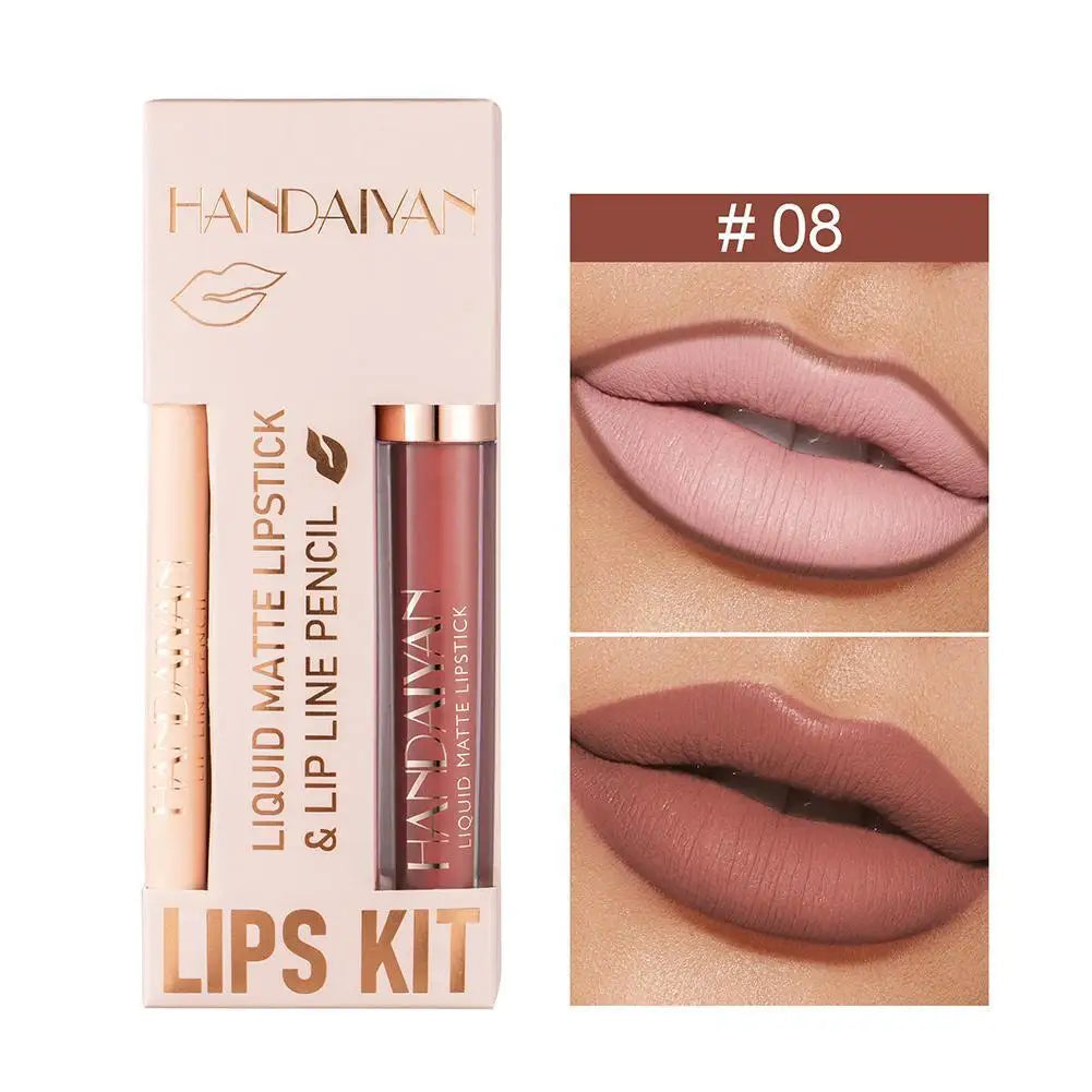 HANDAIYAN Matte Nude Brown Lipliner Pencil Lipsticks Set 12 Colors Lip Contour Kit Waterproof Non-sticky Sexy Velvet Lip Gloss