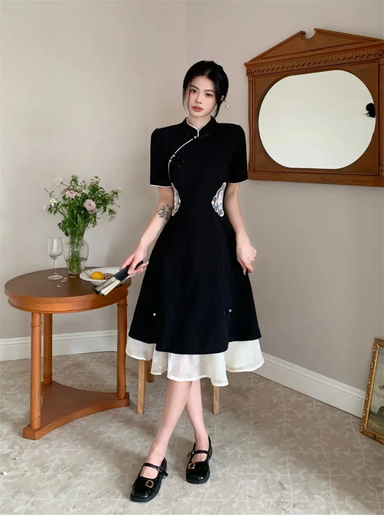 2023 Chinese Improved Hanfu Cheongsam Dress Women A Line Qipao New Fashion Style Short Sleeve Casual Daily Lady Cheongsam Dress - Seprincess