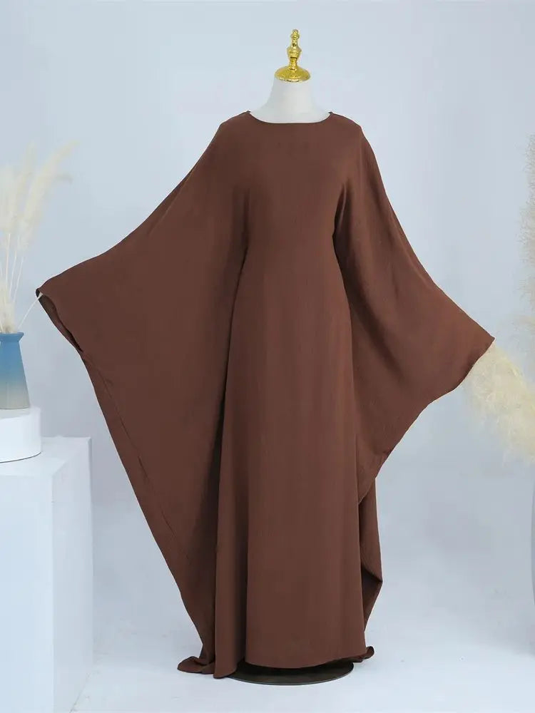 Summer Soft Crepe Like Linen Khimar Butterfly Batwing Abaya Dubai Luxury 2024 Islam Muslim Kaftan Modest Dress For Women Kebaya - Seprincess