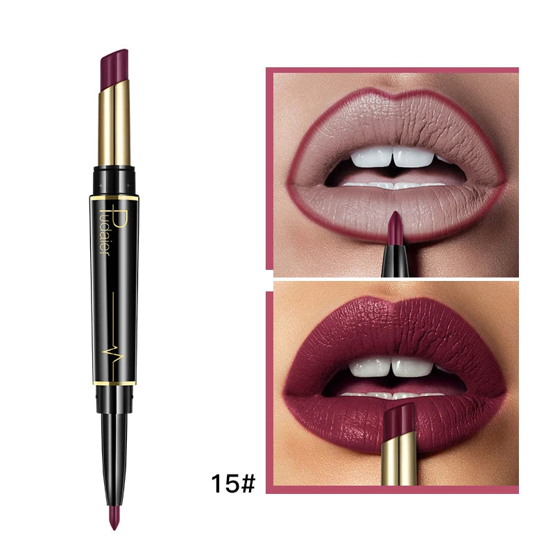 Pudaier Makeup 2 in 1 Matte Lipstick & Lip Liner Nude Lip Stick Pencil Make up Cosmetics Lip Balm Matt Cream Lipbalm Lipliner