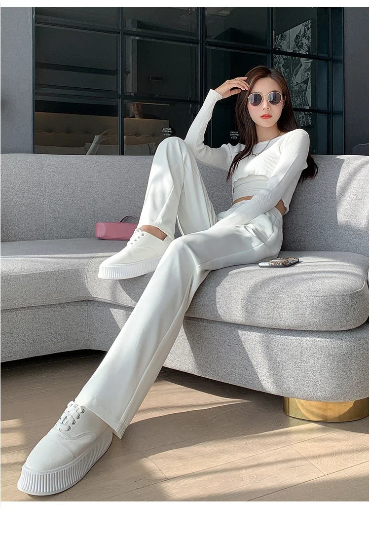 Casual High Waist Loose Wide Leg Pants for Women Spring Autumn New Female Floor-Length White Suits Pants Ladies Long Trousers