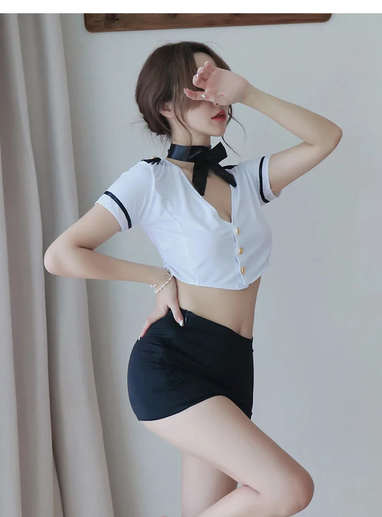 Hot Sexy Erotic lingerie Flight attendant deep V ultra short skirt passion Babydoll sexy outfits lingerie sexy woman clogs xxx - Seprincess