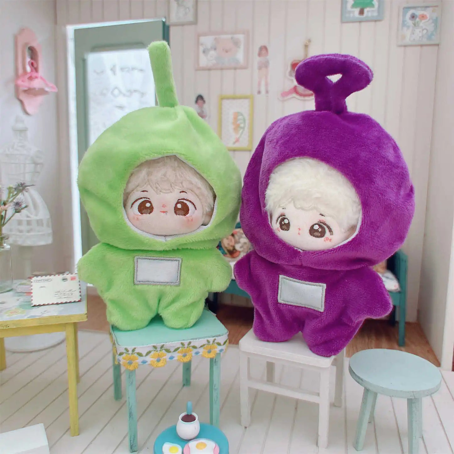 10-15Cm Anime Kawaii Teletubbies Cotton Doll Clothes Labubu Plush Doll Jumpsuit Hat Plushie Baby Crawling Clothes Accessories