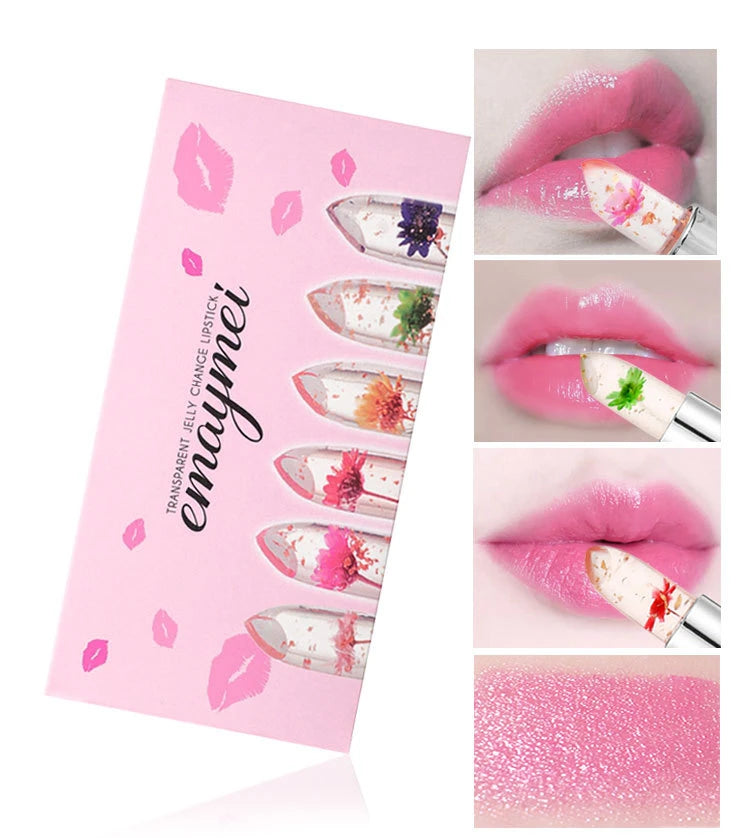 6 Sticks Transparent Moisturize Jelly Dried Flower Temperature Change Lipstick Crystal Clear Lipstick Set Makeup Cosmetic - Seprincess