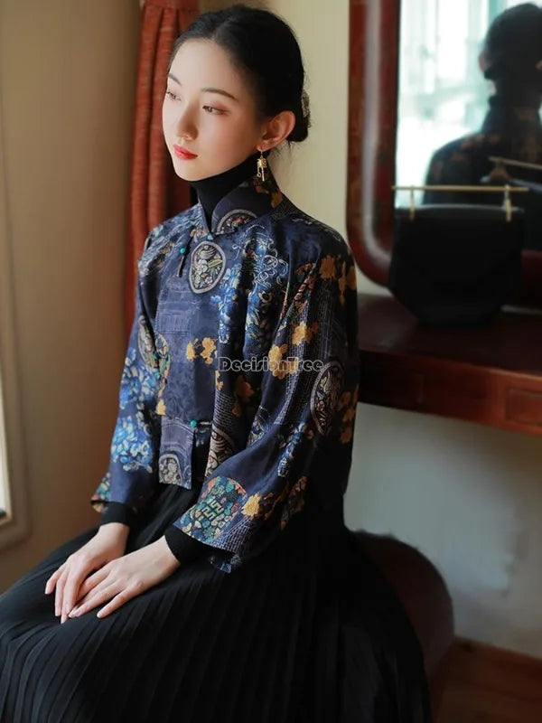 2023 Autumn New Chinese Style Traditional Hanfu Top Print Cheongsam Oriental Blouse Elegant Festival Party Dress Qipao Top Pd - Seprincess