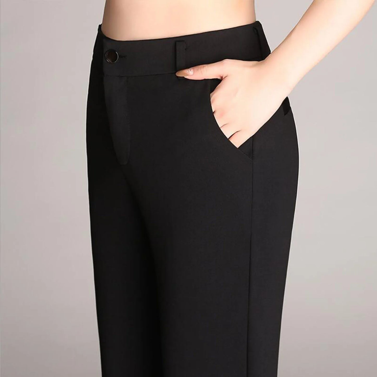 Autumn and Winter Women Pockets High Waist Solid Straight-leg Pants Long Trousers Flared Pants