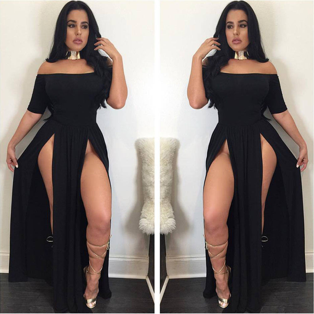 Women Sexy Dress Elegant Black Sleeveless One Neck Sexy Dress For Female Club Party Backless Skinny Front Split Dress Vestidos - Seprincess