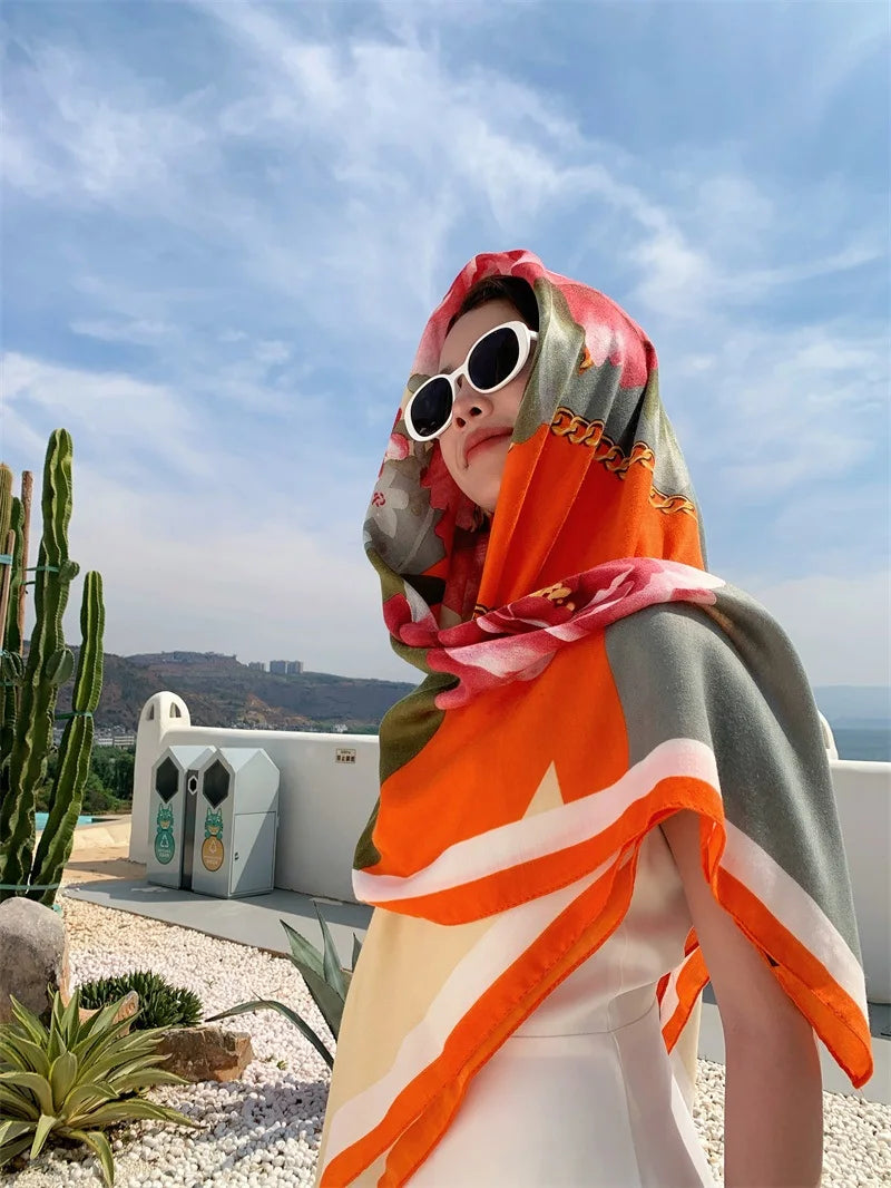 HOT 130x130cm large Velvet Texture Squar Travel Scarf Beach Dress Bikini Sarong Wrap Women Brazilian Swimsuit Bathing Cover-ups