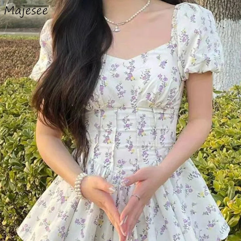 Preppy Style Dresses for Women Lovely Girls Fashion Floral Design Mini Sweet Chic Korean Young Summer Clothing All-match Casual - Seprincess