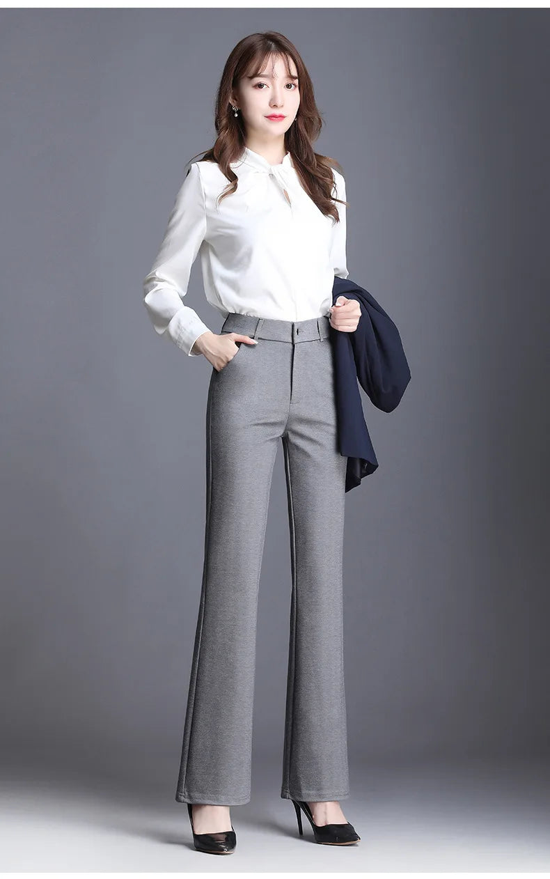 Women Plus Size High Waist Winter Autumn Fleece Velvet Plush Suit Pants Thicken Warm Office Flare Trousers Hot Lining 9XL 6XL