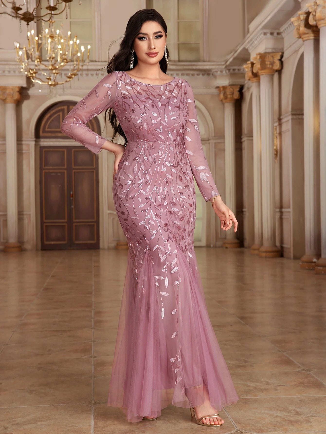 2024 Hot Sale Mermaid Evening Dresses O-Neck Full Sleeve Tulle Embroidery Long Party Gown Elegant Formal Dress - Seprincess