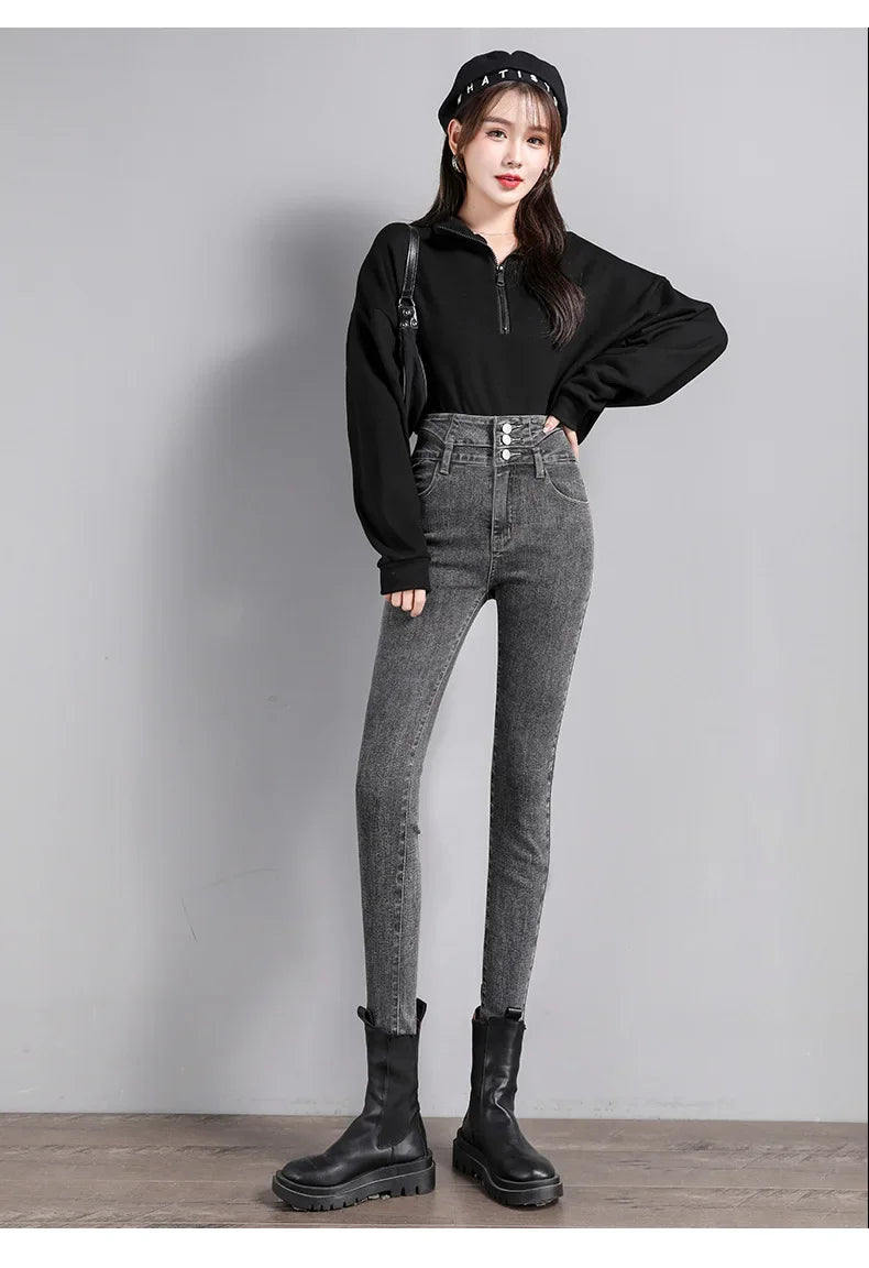 High-Waisted Jeans Women's New Slimming Stretchy Black Cropped Pants Tightening Your Silhouette Smoothing Out Your Waistline