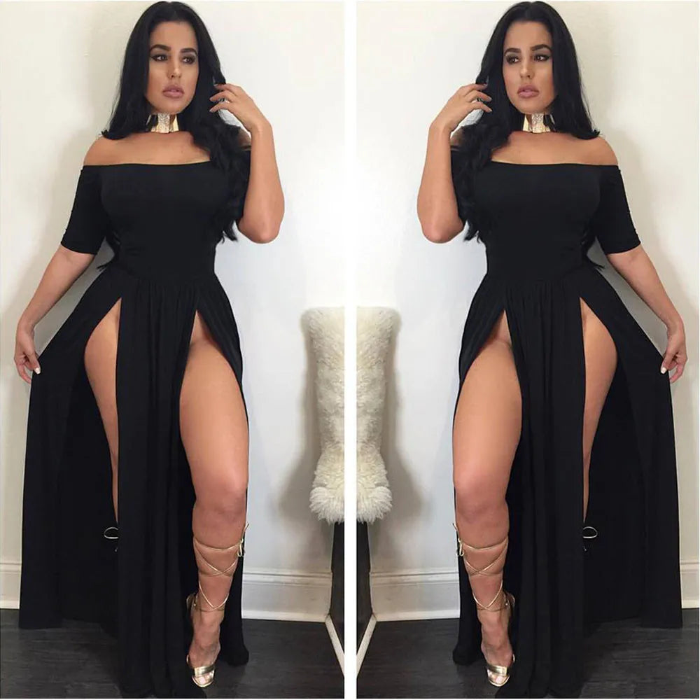 Women Sexy Dress Elegant Black Sleeveless One Neck Sexy Dress For Female Club Party Backless Skinny Front Split Dress Vestidos - Seprincess