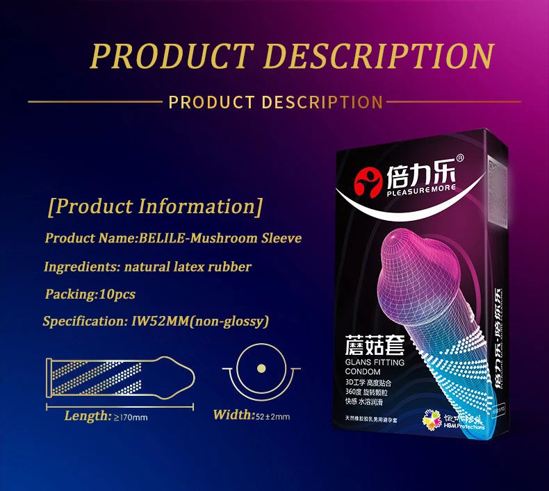 10pcs Erotic Penis Sleeve 3D Dotted Condoms Enlargement Large Particles Mushroom Condom High Sensitive Sex Toys for Men Condones - Seprincess