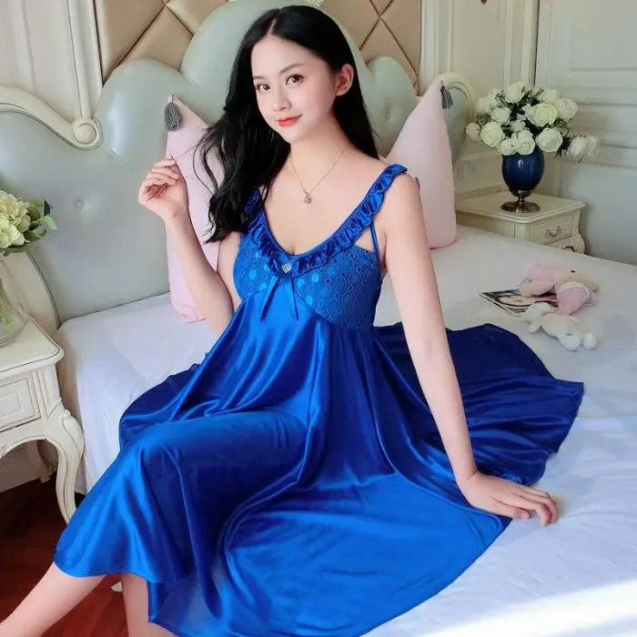 Thin Silk Lady Charming Sleepwear Night Dress Women Sexy Soft Lingerie Spaghetti Strap Home Wear Honeymoon Bride Wedding Nighty - Seprincess