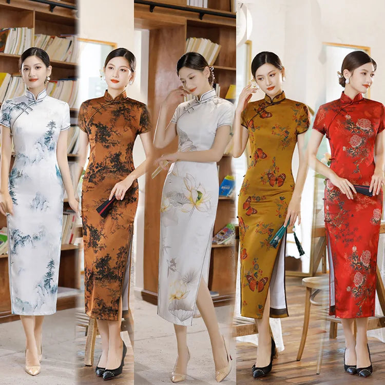 New Women Cheongsam Chinese Traditional Slim Dress Wedding Costume Long Dresses Sexy Qipao Multi Color - Seprincess