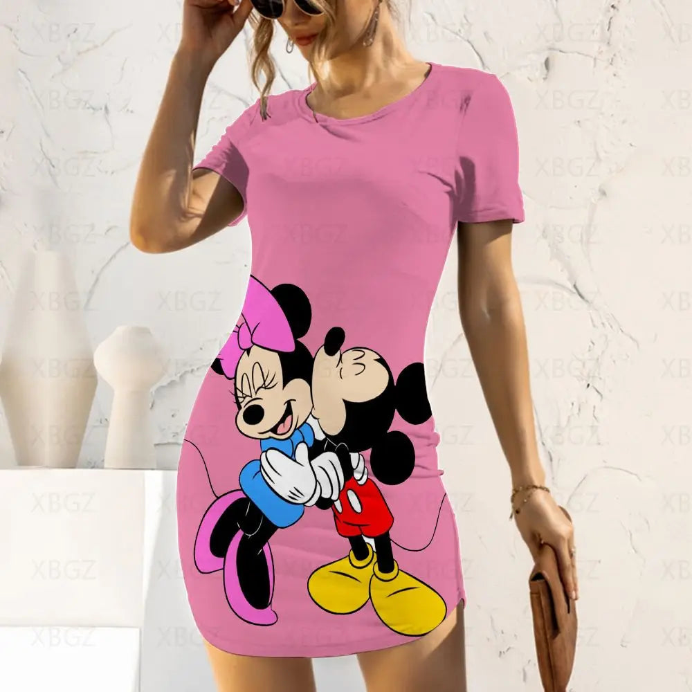 Disney Fashion Casual Elegant Dresses for Women 2024 Women's Dress Mickey Tight Minnie Mouse Cartoon Sexy Print Slim Fit Summer - Seprincess