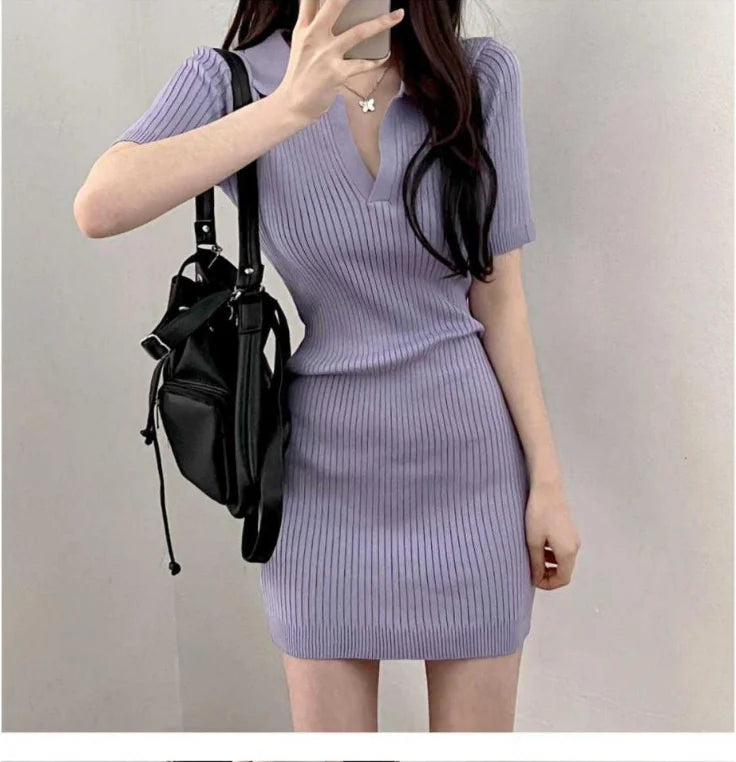 Summer Short Sleeve Dress Women Slim Knitting Female Clothes Streetwear Vacation Casual Soft Sweet Sexy Korea Fashion Dress 2024 - Seprincess