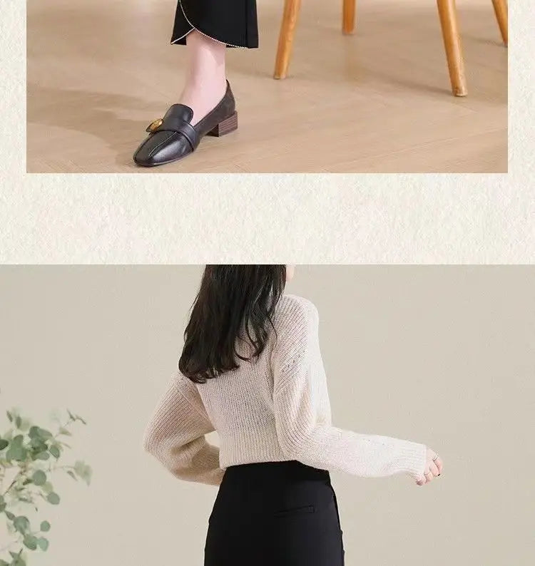 Women Korean Fashion Elegant Chic Flare Pants Autumn Winter Female Black High Waist Plush Thick Trousers Slim Pockets Pantalones