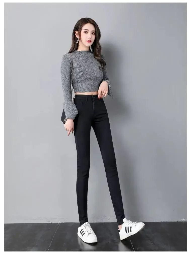 Woman Jeans Pants Black High Waist Autumn Stretch Skinny Tappered Pants Long Pants Pantalones Vaqueros Mujer