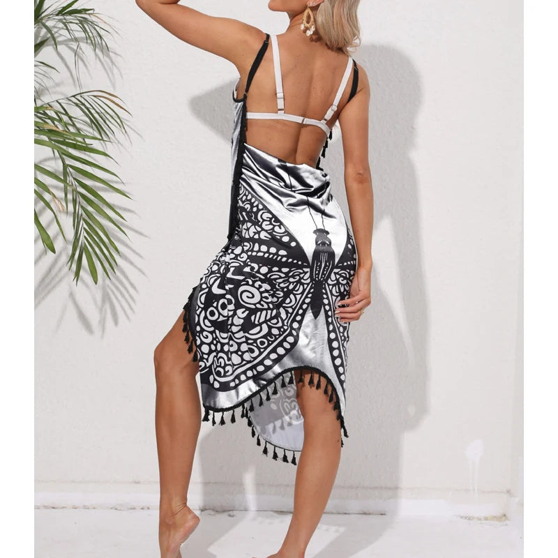 Women Bikini Sexy Butterfly Print Cover Up Swimwear Women Dress Summer Tunic Bath Sarong Wrap Skirt Swimsuit Elegant Beachwear - Seprincess