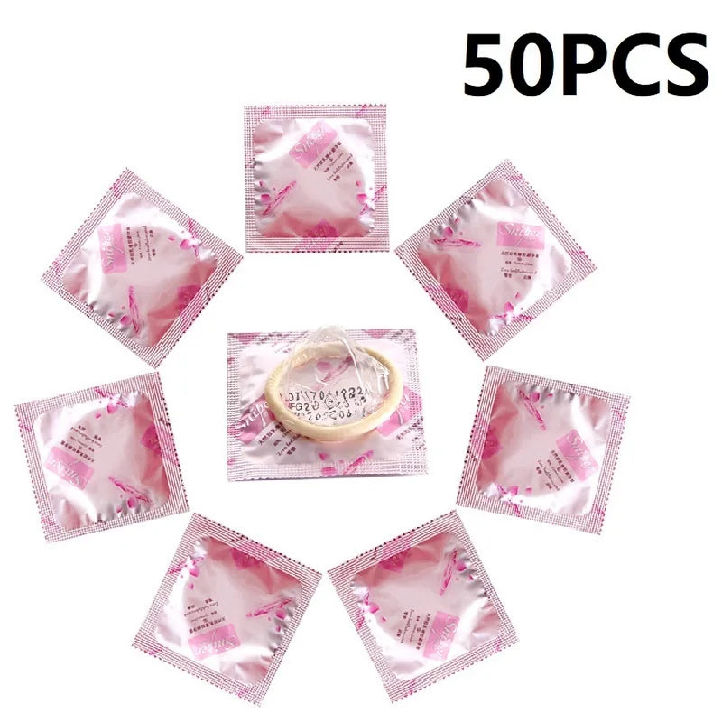 50pcs Ultra Thin Delay Sex Penis Sleeves Hyaluronic Acid Lubrication Condoms Natural Latex Contraception Supplies Adults Sex Toy - Seprincess