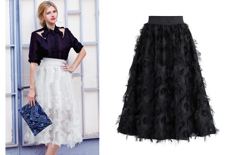 Women Summer Skirts Hollow Out  Fold Calf Leaf High Waist Skirt 2022 Summer Casual Vestidos Dropshipping JQMY7307 - Seprincess