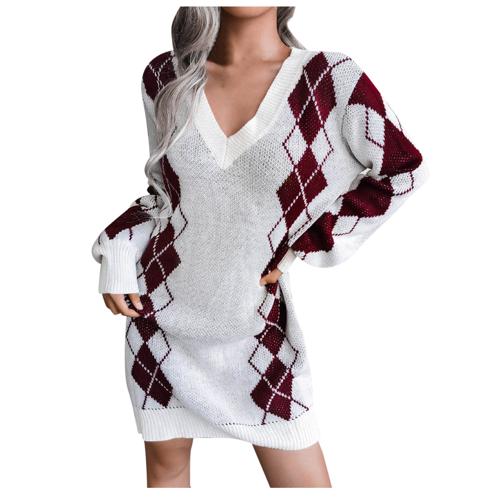 Women'S Autumn And Winter V-Neck Sweater Wrapped Dress Long Sleeve Dress Cembroidery Printing Dress Loose Cardigan For Women ??? - Seprincess