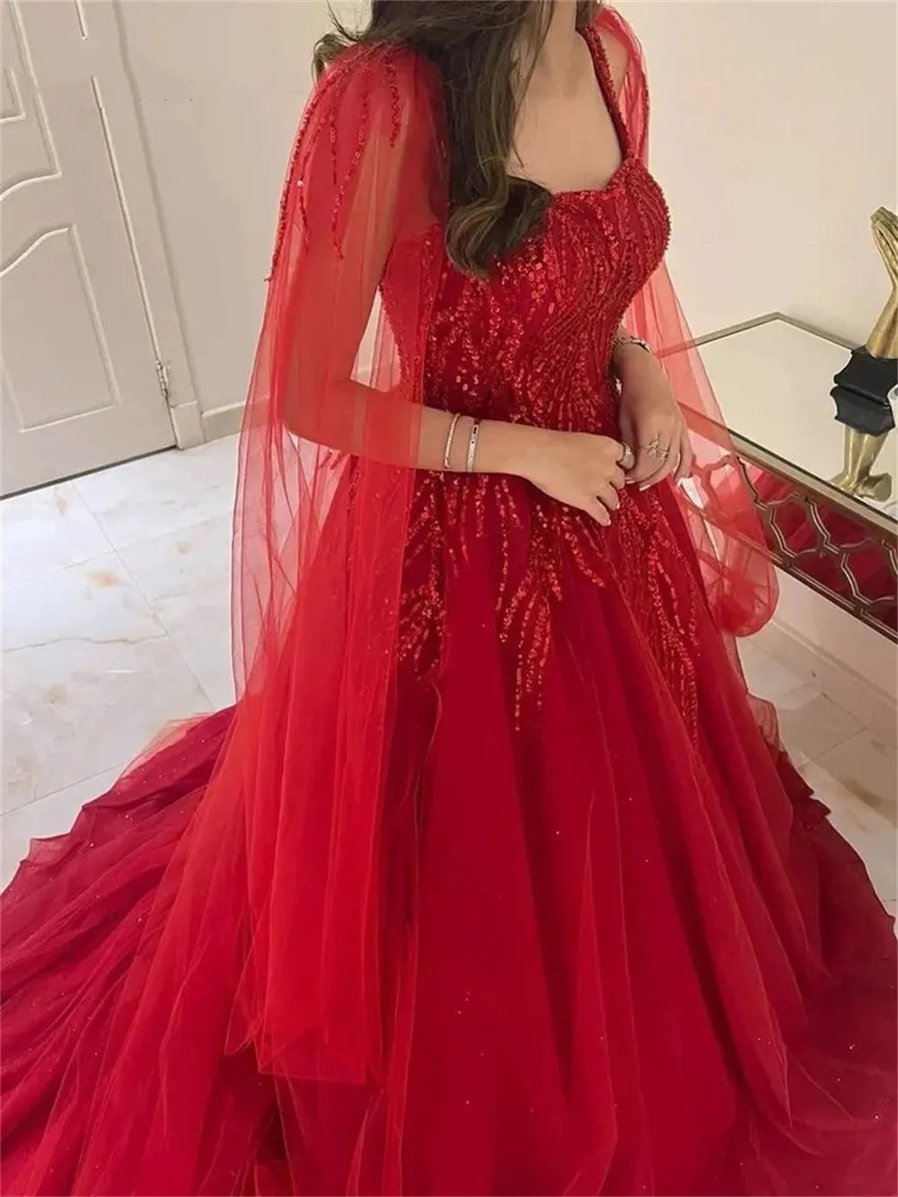 Amanda Lace Embroidery Tulle vestidos de noche Detachable Shawl Prom Dresses Elegant Sleeveless Floor-Length Formal Evening 2024 - Seprincess