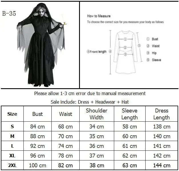 Halloween Costume Ghost Bride Witch High Quality Vampire Game Soft Cosplay Horror Demon Costume Black Gauze Dress - Seprincess