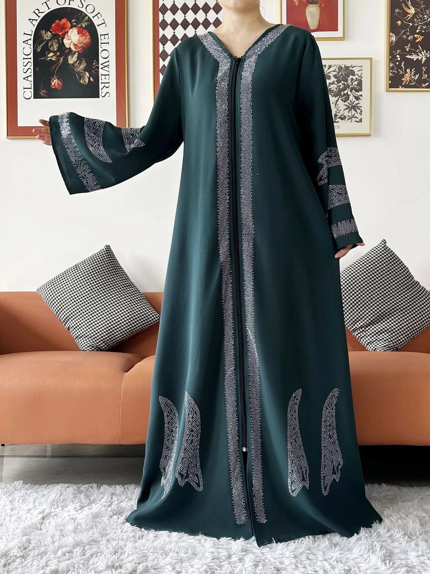 New Women Elegant Dress Chiffon Open Abaya with Zipper Muslim Women Dress Islamic Clothing Cardigan Abaya Women Muslim Dress