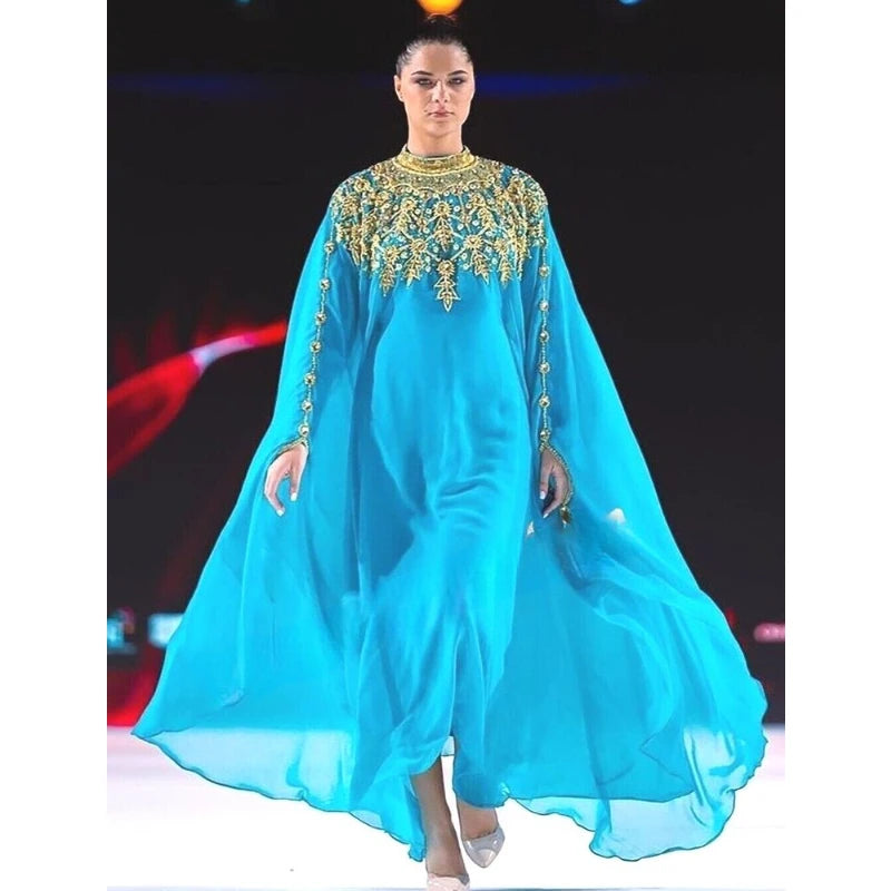 Turquoise Dubai Morocco Kaftans Farasha Abaya Dresses Very Fancy Long Dresses with European and American Fashion Trends - Seprincess