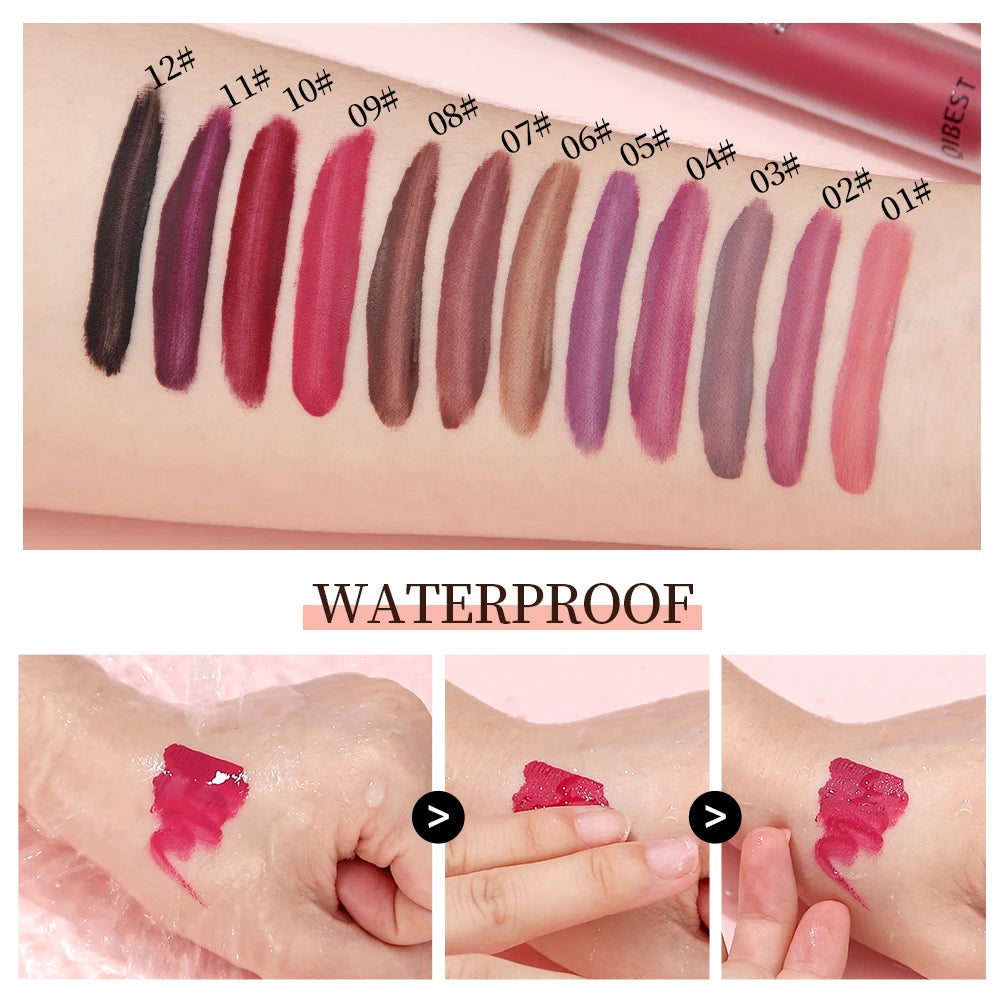 12 Color Matte Velvet Lipgloss Waterproof Long-lasting Liquid Lipstick Cosmetic Beauty Keep 24 Hours Long Lasting No Fade Makeup - Seprincess