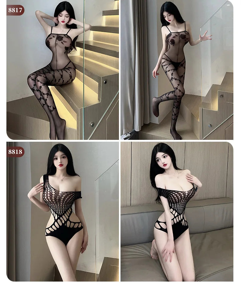 Sexy Erotic Lingerie For Women Porn Fishnet Mesh Bodysuit Female Perspective Sex Crotchless Hollow Stretch Teddy Bodystockings