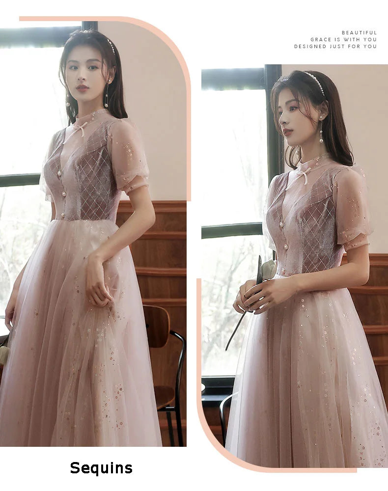 2022 New 4 Styles Bridesmaid Dress Bow Retro Elegant Long-sleeved Chic Temperament Long Evening Dress For Wedding Women Guest - Seprincess