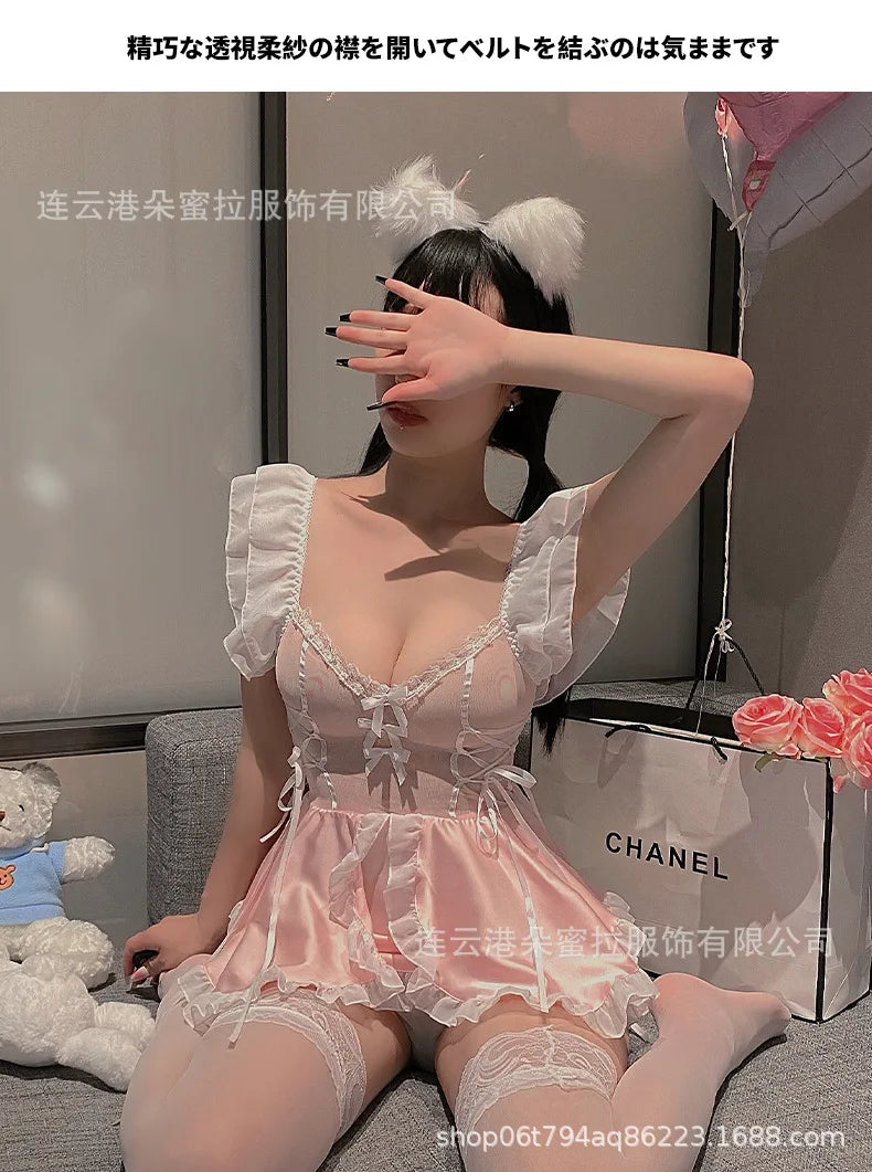 Sexy Pink And Cute Lingerie Mature Charm Elegant Gentle Female Dress Maid With Small Breasts Hot Seductive Uniform Dress 9YOD - Seprincess