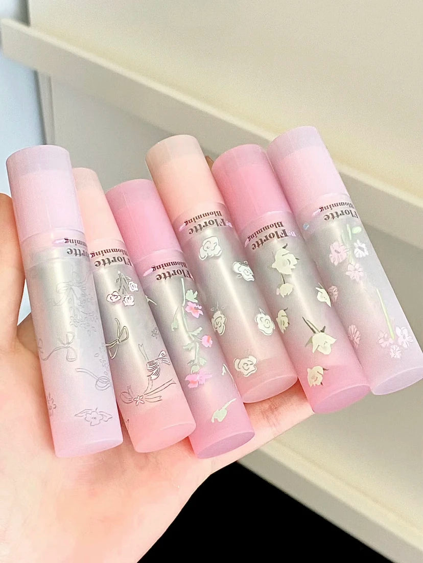 FLORTTE Lipstick Blooming Lovely Series Mirror Water Lip Glaze  Not Easy to Stick Cup Solid Lip Balm Cute Girls Makeup - Seprincess