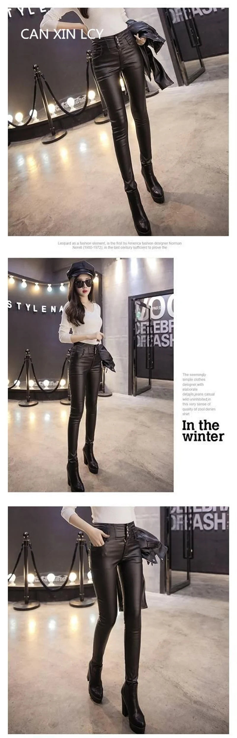 Autumn Winter New High Waist Stretch Leather Leggings Thick Female Faux PU Leather Pants Sexy Push Up Slim Tights Fleece Trouser