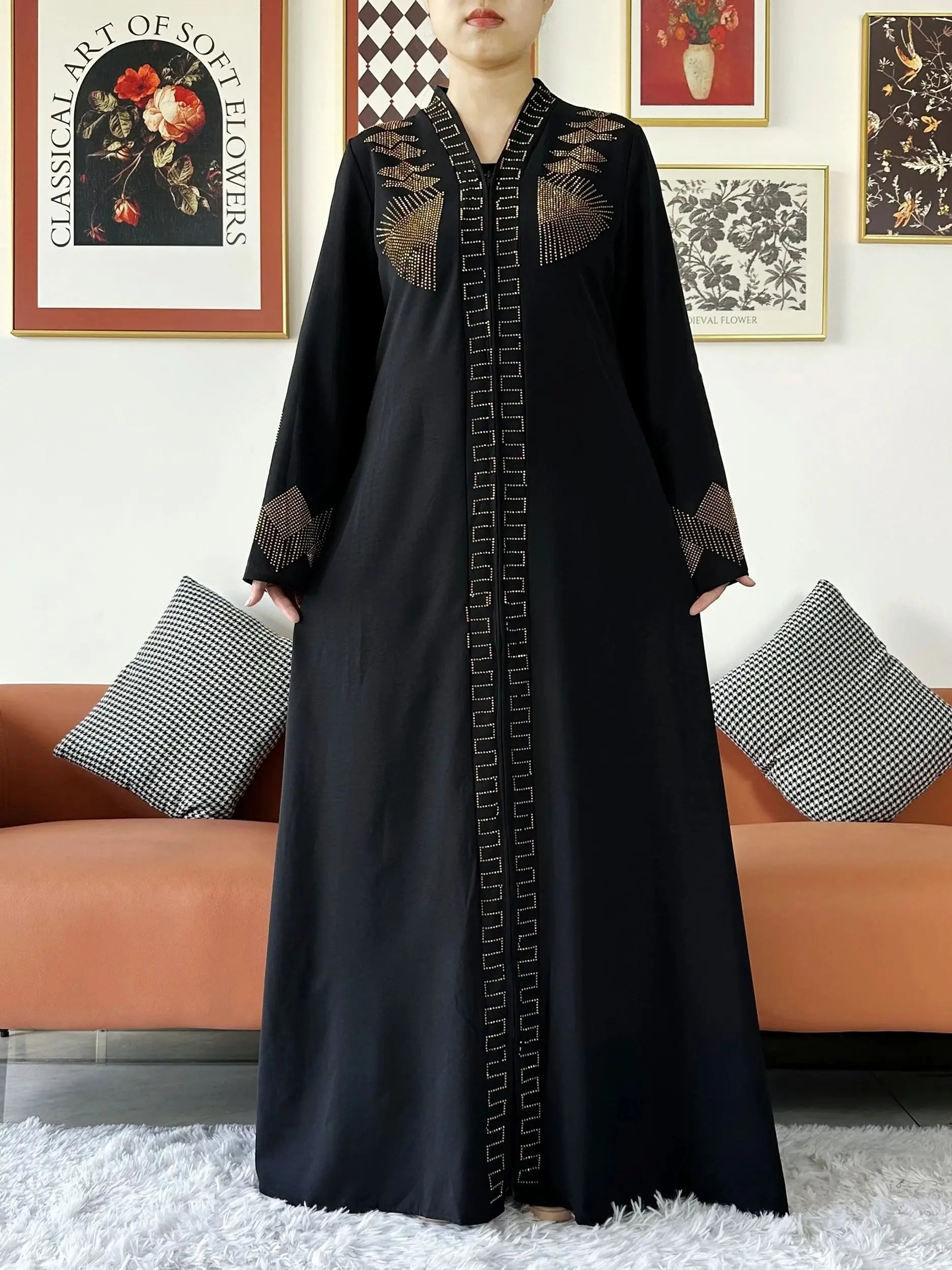 New Women Elegant Dress Chiffon Open Abaya with Zipper Muslim Women Dress Islamic Clothing Cardigan Abaya Women Muslim Dress - Seprincess