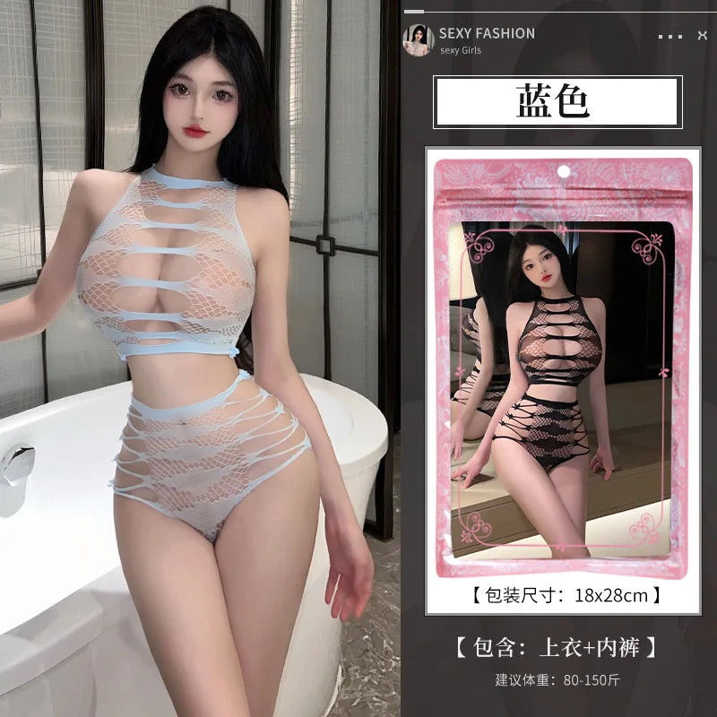 Sexy Erotic Lingerie For Women Porn Fishnet Mesh Bodysuit Female Perspective Sex Crotchless Hollow Stretch Teddy Bodystockings