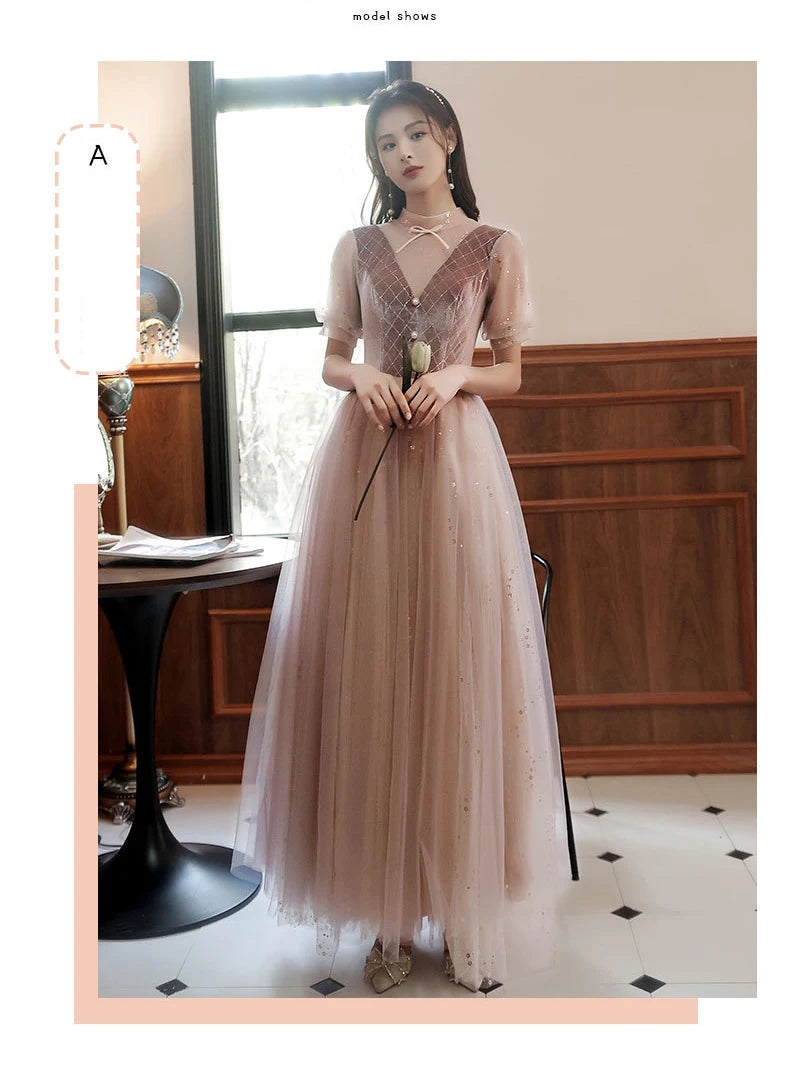 Autumn Winter Bridesmaid Dress New Women's Long Sleeve Corduroy Lace Splicing Style Dress Wedding Sisters Group Evening Dresses - Seprincess