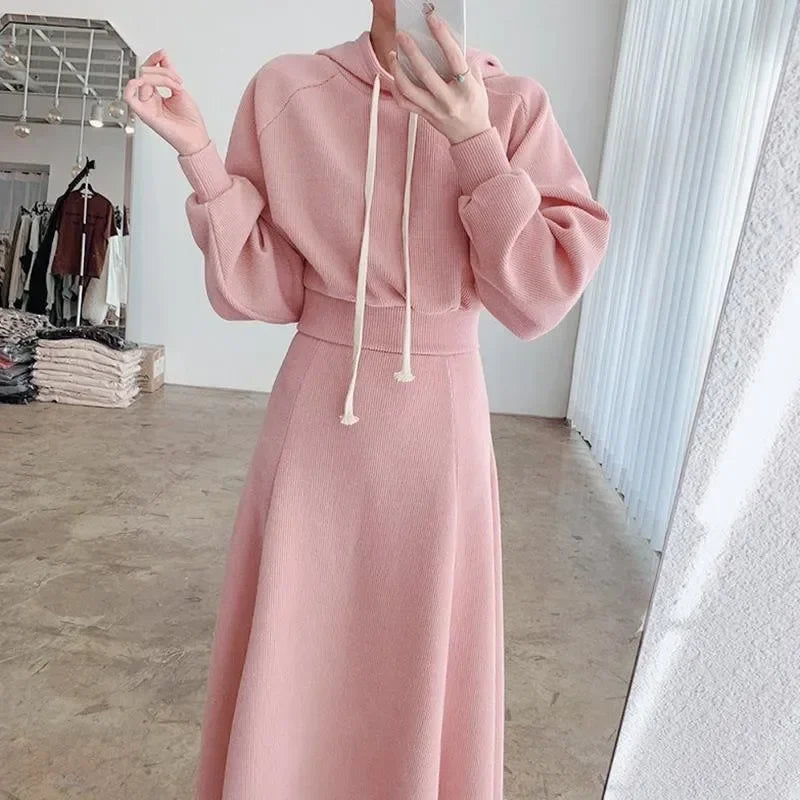 Spring  Autumn New Korean Women's Skirt Set Hooded Long Sleeve Hoodies Tops High Waisted Half Length Skirt 2 Piece Sets Womens - Seprincess